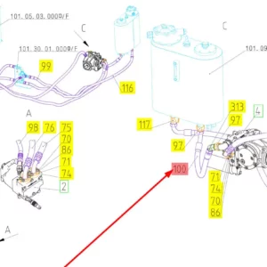 Oryginalny przewód hydrauliczny o numerze katalogowym 101283867, stosowany w kombajnach zbożowych marki Rostselmash schemat.