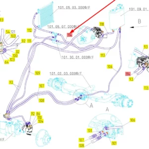 Oryginalny przewód hydrauliczny o numerze katalogowym 101284958, stosowany w kombajnach zbożowych marki Rostselmash schemat.