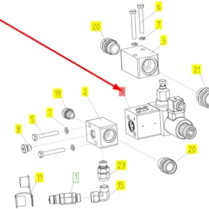 Oryginalny zawór hydrauliczny o numerze katalogowym 101324614, stosowany w kombajnach zbożowych marki Rostselmash schemat.