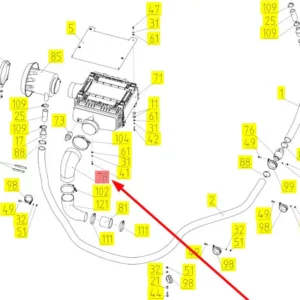 Oryginalna rura kolanowa gumowa o numerze katalogowym 101325689, stosowana w kombajanch zbożowych marki Rostselmash- schemat.
