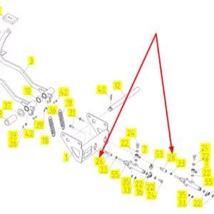 Oryginalne mocowanie pompki hamulcowej do pedału hamulca o numerze katalogowym 101333541, stosowane w kombajnach zbożowych marki Rostselmash schemat.