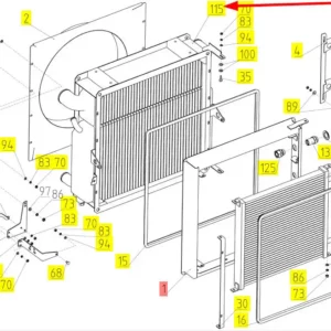 Oryginalna chłodnica o numerze katalogowym 101345137, stosowana w kombajnach zbożowych marki Rostselmash schemat.