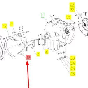 Oryginalna obudowa koła pasowego skrzyni biegów o numerze katalogowym 101368680, stosowana w kombajnach zbożowych marki Rostselmash. schemat