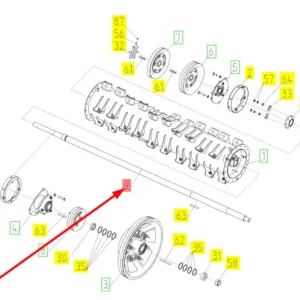 Oryginalny wał bębna podajnika masy o numerze katalogowym 101389841, stosowany w kombajnach zbożowych marki Rostselmash schemat.