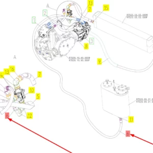 Oryginalny przewód hydrauliczny o numerze katalogowym 101394444, stosowany w kombajnach zbożowych marki Rostselmash schemat.