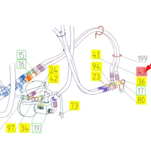 Oryginalny wąż wysokociśnieniowy o numerze katalogowym 101400199, stosowany w kombajnach zbożowych marki Rostselmash schemat.