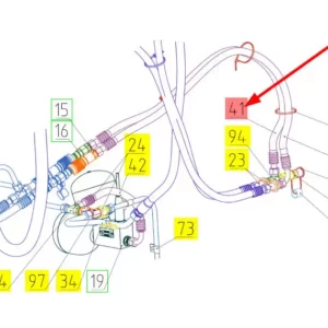 Oryginalny wąż wysokociśnieniowy o numerze katalogowym 101400200, stosowany w kombajnach zbożowych marki Rostselmash schemat.