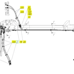 Oryginalny wąż wysokociśnieniowy o numerze katalogowym 101405495, stosowany w kombajnach zbożowych marki Rostselmash schemat.