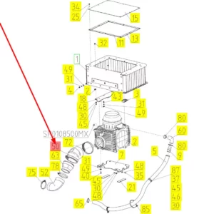 Oryginalny przewód powietrza kolanko o numerze katalogowym 101408651, stosowany w kombajnach zbożowych marki Rostselmash schemat.