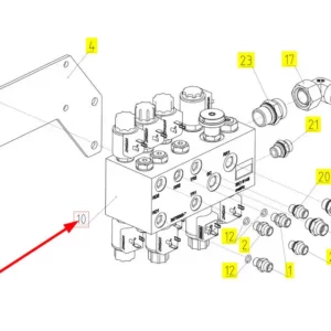 Oryginalny blok hydrauliczny o numerze katalogowym 101411589, stosowany w kombajnach zbożowych marki Rostselmash schemat.