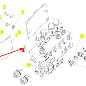Oryginalny blok hydrauliczny o numerze katalogowym 101411590, stosowany w kombajnach zbożowych marki Rostselmash schemat.