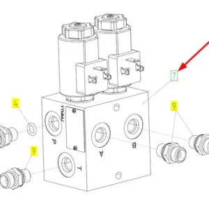 Oryginalny blok hydrauliczny o numerze katalogowym 101411597, stosowany w kombajnach zbożowych marki Rostselmash schemat.