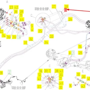 Oryginalny przewód hydrauliczny o numerze katalogowym 101436054, stosowany w kombajnach zbożowych marki Rostselmash schemat.