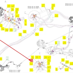 Oryginalny przewód hydrauliczny o numerze katalogowym 101436055, stosowany w kombajnach zbożowych marki Rostselmash schemat.