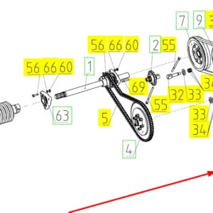 Oryginalna śruba o wymiarach M12 x 50 i numerze katalogowym 101436918, stosowana w hederach zbożowych marki Rostselmash. Schemat