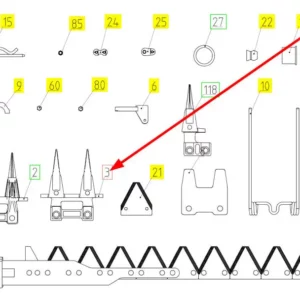 Oryginalny bagnet o numerze katalogowym 101438061, stosowany w hederach zbożowych marki Rostselmash schemat