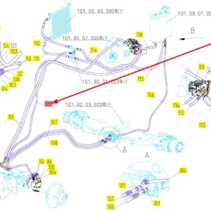 Oryginalny przewód hydrauliczny o numerze katalogowym 101438175, stosowany w kombajnach zbożowych marki Rostselmash schemat.