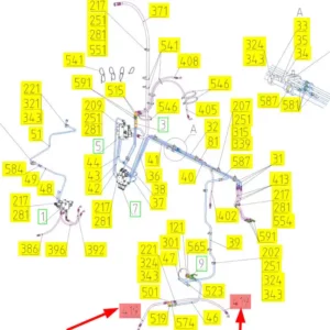 Oryginalny wąż gumowy hydrauliczny o numerze katalogowym 101456003, stosowany w kombajnach  zbożowych marki Rostselmash- schemat.
