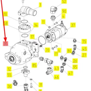 Oryginalna pompa hydrauliczna o numerze katalogowym 101456801, stosowana w kombajnach zbożowych marki Rostselmash schemat