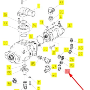 Oryginalny trójjnik hydrauliczny o numerze katalogowym 101472608, stosowany w kombajnach zbożowych marki Rostselmash schemat