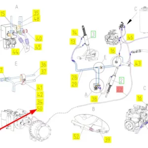 Oryginalne mocowanie przewodu hydraulicznego o numerze katalogowym 101474383, stosowane w kombajnach zbożowych marki Rostselmash schemat.