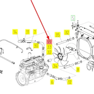 Oryginalny wentylator chłodnicy o numerze katalogowym 101483733, stosowany w kombajnach zbożowych marki Rostselmash schemat.