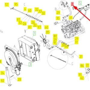 Oryginalny przewód płynu chłodniczego o numerze katalogowym 101499587, stosowany w kombajnach zbożowych marki Rostselmash schemat