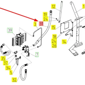 Oryginalny przewód hydrauliczny wysokociśnieniowy o numerze katalogowym 101506249, stosowany w kombajnach zbożowych marki Rostselmash. schemat
