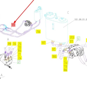 Oryginalny przewód hydrauliczny o numerze katalogowym 101509487, stosowany w kombajnach zbożowych marki Rostselmash schemat.