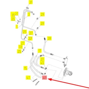 Oryginalny przewód wysokociśnieniowy o numerze katalogowym 101510727, stosowany w kombajnach zbożowych marki Rostselmash. schemat