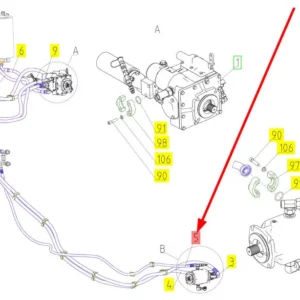 Oryginalny przewód hydrauliczny wysokociśnieniowy o numerze katalogowym 101513966, stosowany w kombajnach zbożowych marki Rostselmash schemat.