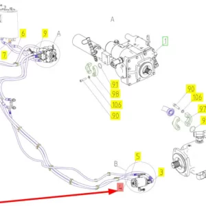 Oryginalny przewód hydrauliczny wysokociśnieniowy o numerze katalogowym 101513973, stosowany w kombajnach zbożowych marki Rostselmash schemat.