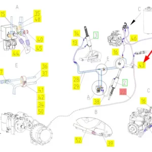 Oryginalny przewód hydrauliczny o numerze katalogowym 101623334, stosowany w kombajnach zbożowych marki Rostselmash schemat.