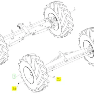 Oryginale tylne koło prawe o numerze katalogowym 101519259, stosowane w kombajnach zbożowych marki Rostselmash- schemat.