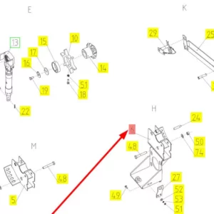 Oryginalny uchywt prawy łączący ramię z nagarniaczem o numerze katalogowym 101537230, stosowany w hederach marki Rostselmash- schemat.