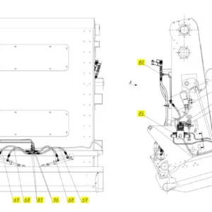 Oryginalny wąż wysokociśnieniowy o numerze katalogowym 101538977, stosowany w kombajnach zbożowych marki Rostselmash schemat.