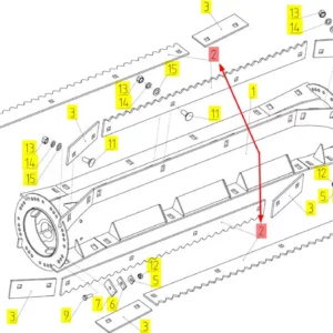 Oryginalny grzebień bębna odrzutnika o numerze katalogowym 101544479, stosowany w kombajnach zbożowych marki Rostselmash.-schemat