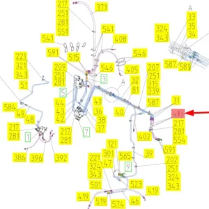 Oryginalny wąż gumowy hydrauliczny o numerze katalogowym 101556262, stosowany w kombajnach zbożowych marki Rostselmash- schemat.