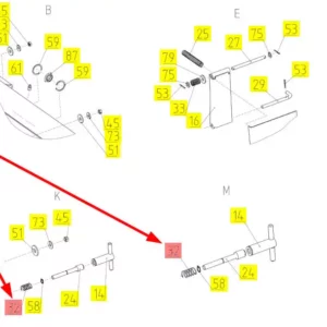 Oryginalna sprężyna mechanizmu blokady o numerze katalogowym 101655865, stosowana w kombajnach zbożowych marki Rostselmash. schemat