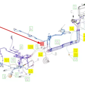 Oryginalny wąż wysokociśnieniowy o numerze katalogowym 101694687, stosowany w kombajnach zbożowych marki Rostselmash schemat.