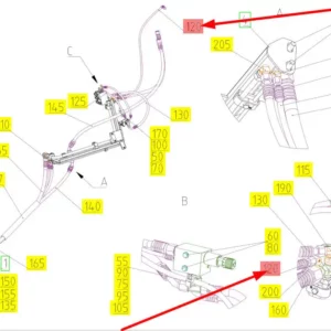 Oryginalny przewód hydrauliczny o numerze katalogowym 101769332, stosowany w kombajnach zbożowych marki Rostselmash schemat