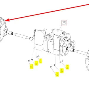 Oryginalna prawa zwolnica przedniej osi o numerze katalogowym 101835310, stosowana w kombajnach zbożowych marki Rostselmash schemat.