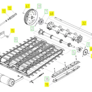 Oryginalny wał przedni podajnika pochyłego o numerze katalogowym 101846126, stosowany w kombajnach zbożowyh marki Rostselmash. schemat