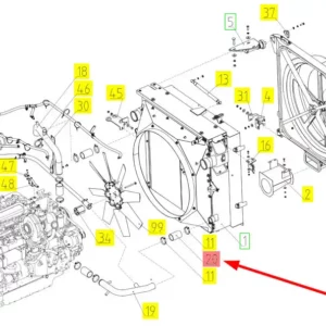Oryginalny przewód układu chłodzenia o numerze katalogowym 101849325, stosowany w kombajnach zbożowych marki Rostselmash. schemat