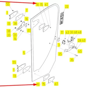 Oryginalna uszczelka mocowania szyby drzwi o numerze katalogowym 101861485, stosowana w kombajnach zbożowych marki Rostselmash schemat.
