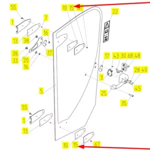 Oryginalna płytka mocowania szyby drzwi o numerze katalogowym 101861566, stosowana w kombajnach zbożowych marki Rostselmash schemat.