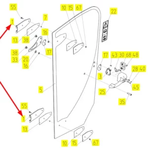 Oryginalny zawias szyby drzwi o numerze katalogowym 101861676, stosowany w kombajnach zbożowych marki Rostselmash schemat.