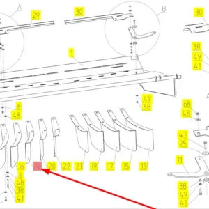 Oryginalna blacha kierunkowa rozdrabniacza o numerze katalogowym 101862434, stosowana w kombajnach zbożowych marki Rostselmash schemat