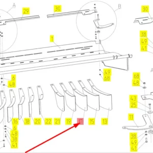 Oryginalna blacha kierunkowa rozdrabniacza o numerze katalogowym 101862442, stosowana w kombajnach zbożowych marki Rostselmash schemat