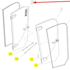 Oryginalne kompletne drzwi prawe o numerze katalogowym 101883395, stosowane w kombajnach zbożowych marki Rostselmash schemat.